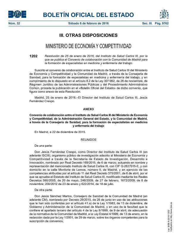 thumbnail of convenio colaboración formación ISSC III y CAM – BOE-A-2016-1202