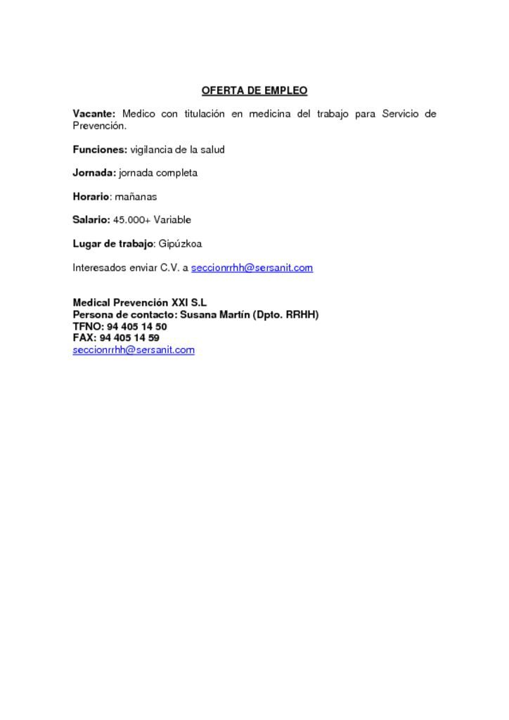 thumbnail of OFERTA MEDICO ESPECIALISTA MEDICINA DEL TRABAJO-GIPUZKOA