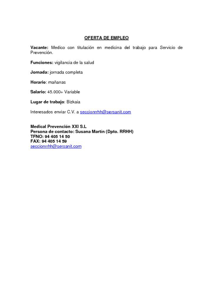 thumbnail of OFERTA DE EMPLEO MEDICO ESPECIALISTA MEDICINA DEL TRABAJO BIZKAIA