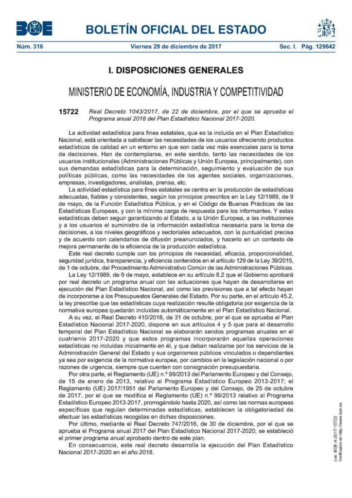 thumbnail of BOE-A-2017-15722 Real Decreto 104302017 pln estadistico nacional